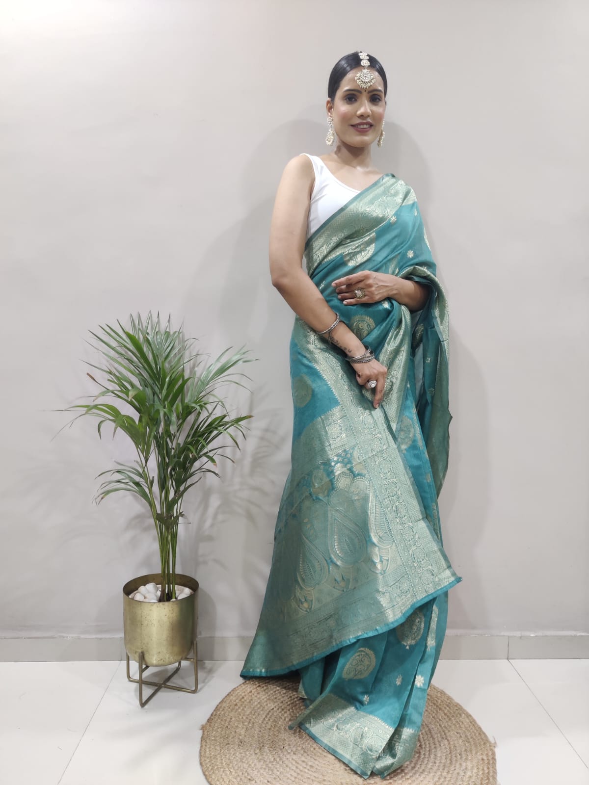 Angelic 1-Minute Ready To Wear Sea Green Soft Silk Saree