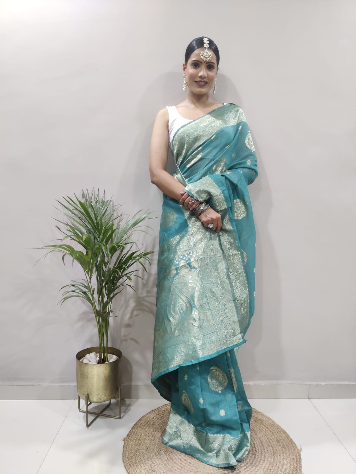 Angelic 1-Minute Ready To Wear Sea Green Soft Silk Saree