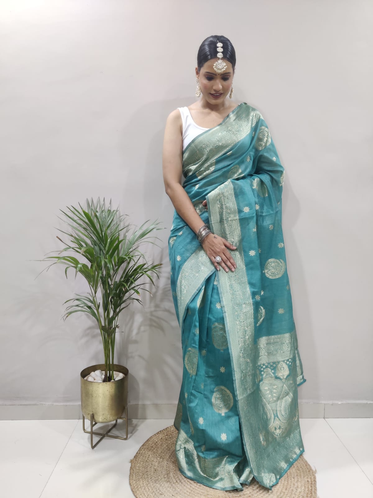 Angelic 1-Minute Ready To Wear Sea Green Soft Silk Saree
