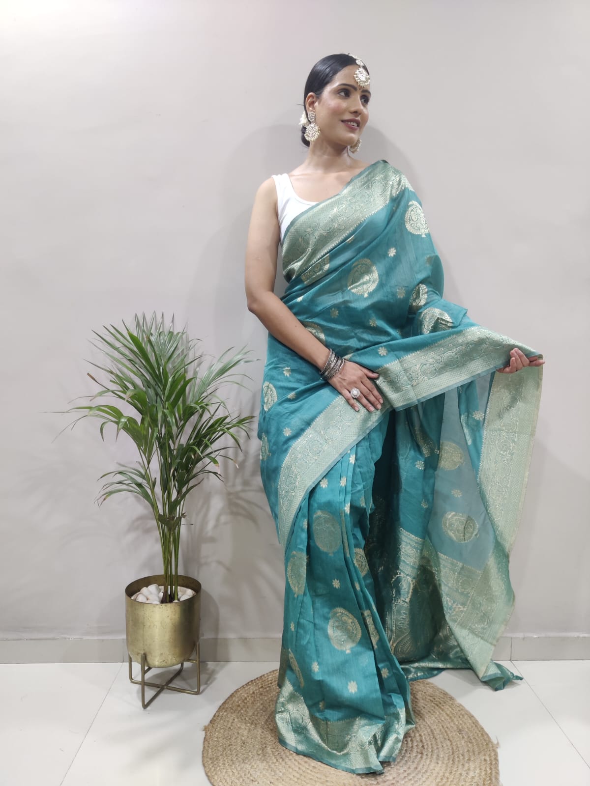 Angelic 1-Minute Ready To Wear Sea Green Soft Silk Saree