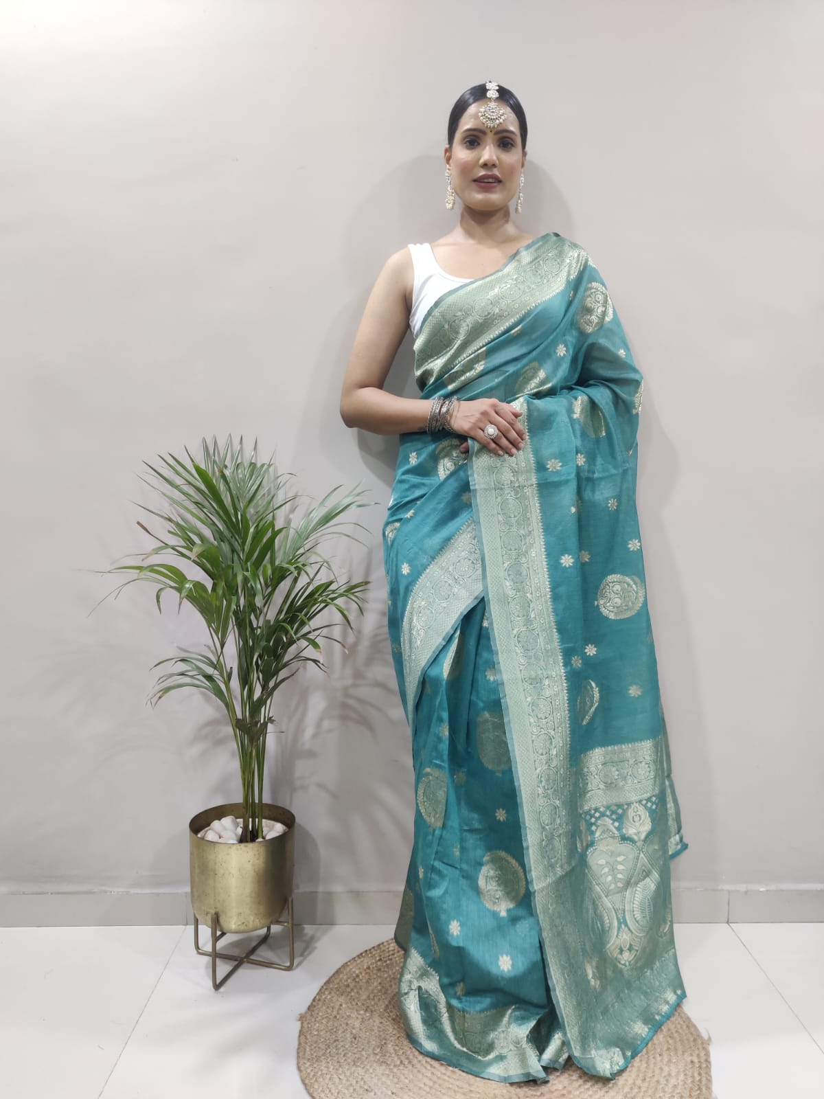 Angelic 1-Minute Ready To Wear Sea Green Soft Silk Saree