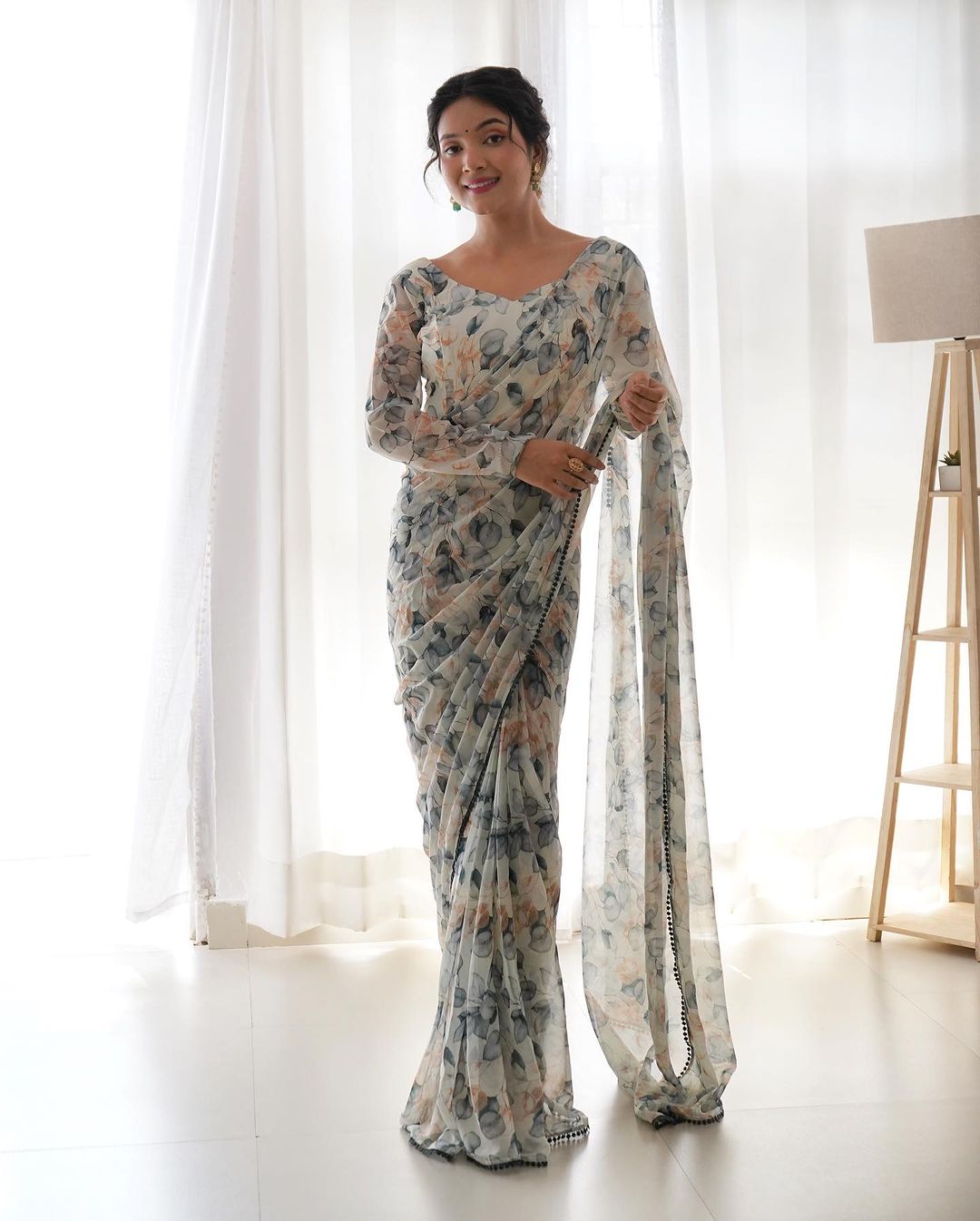 Dreamy 1-Minute Ready To Wear White Georgette Saree