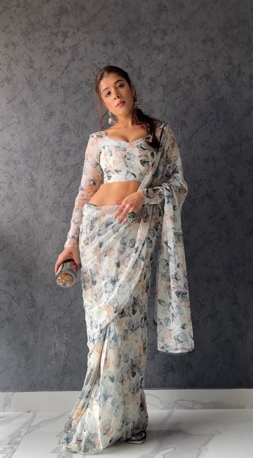Dreamy 1-Minute Ready To Wear White Georgette Saree