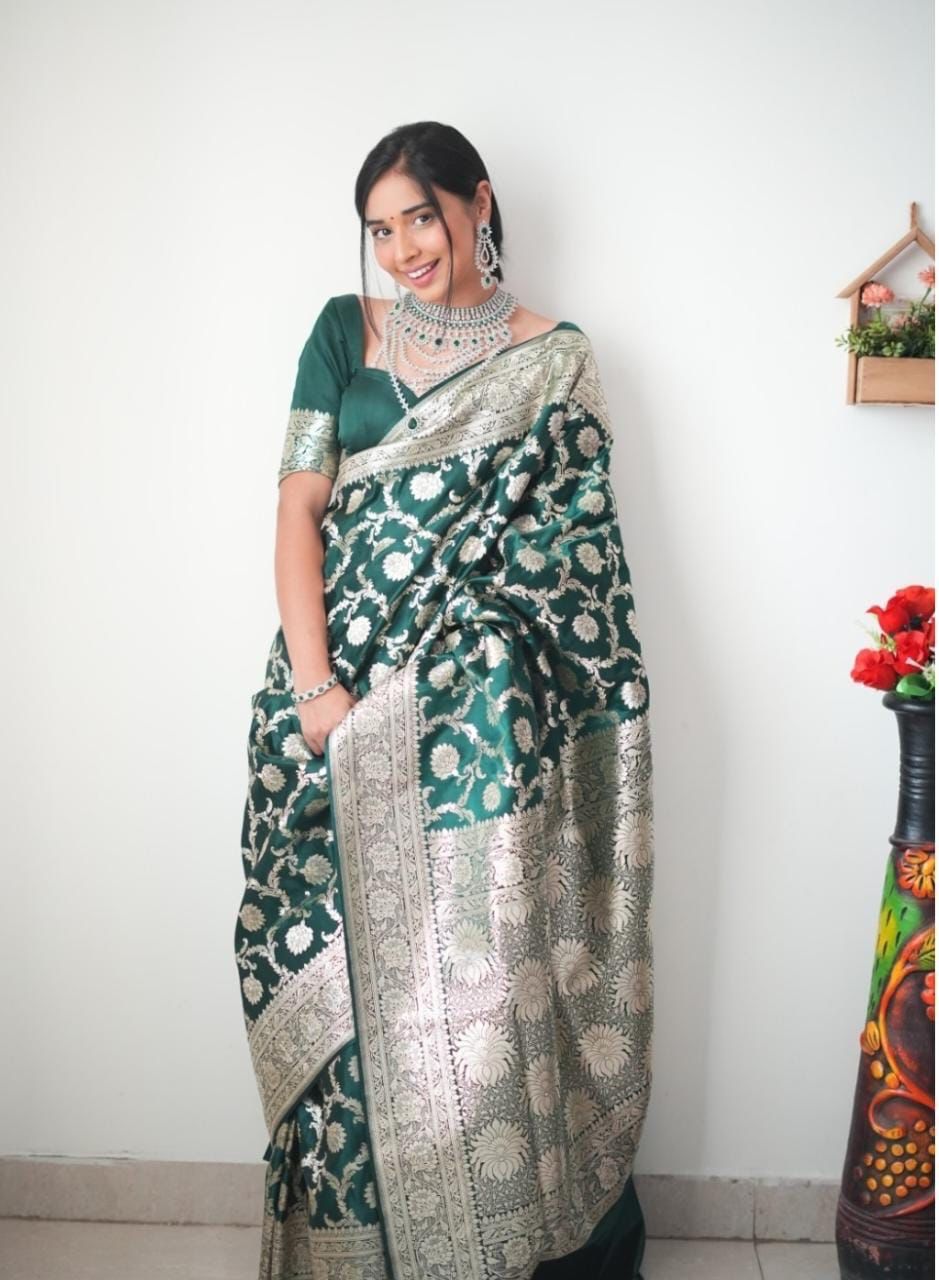 Graceful 1-Minute Ready To Wear Green Soft Silk Saree