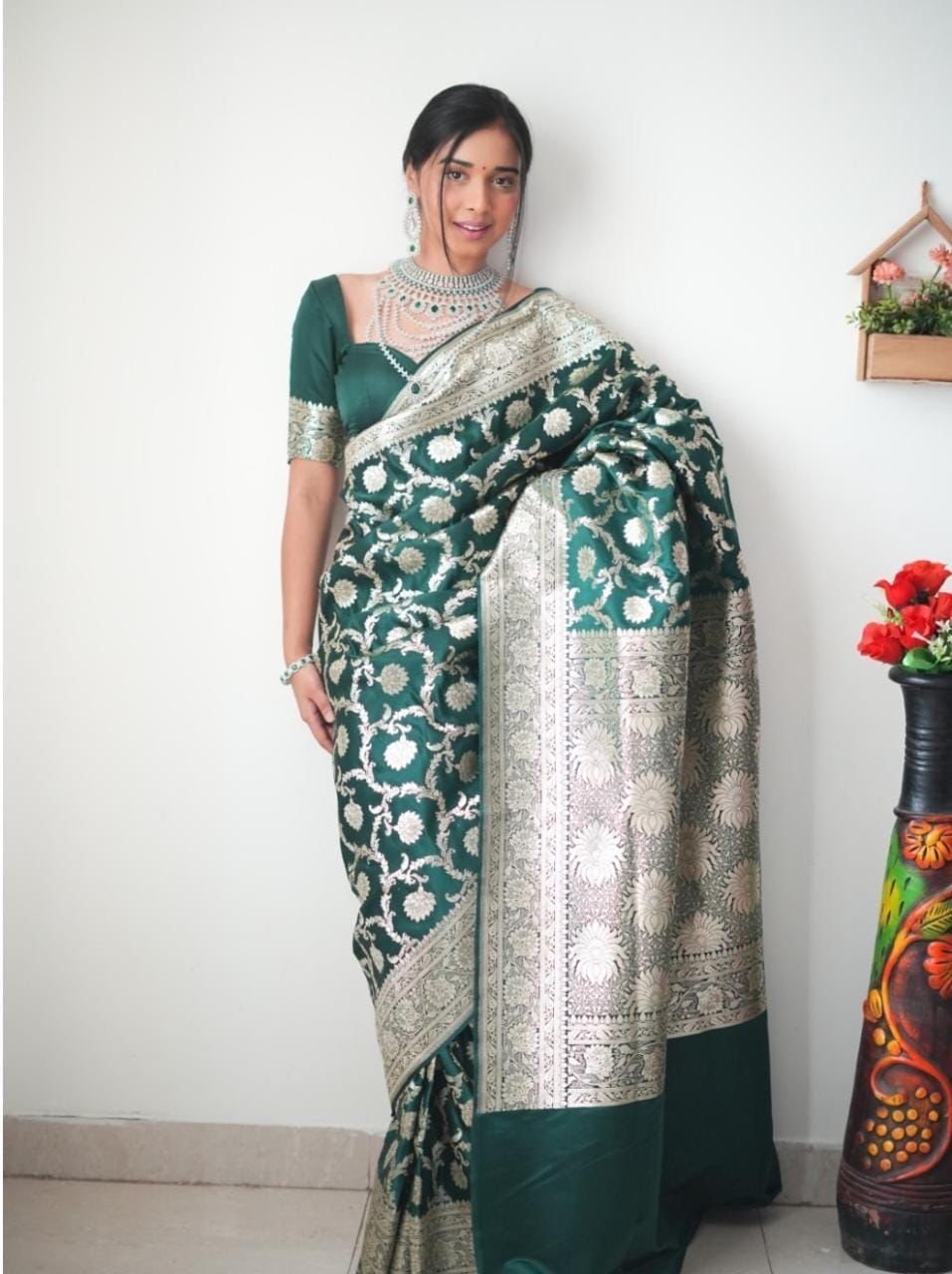 Graceful 1-Minute Ready To Wear Green Soft Silk Saree