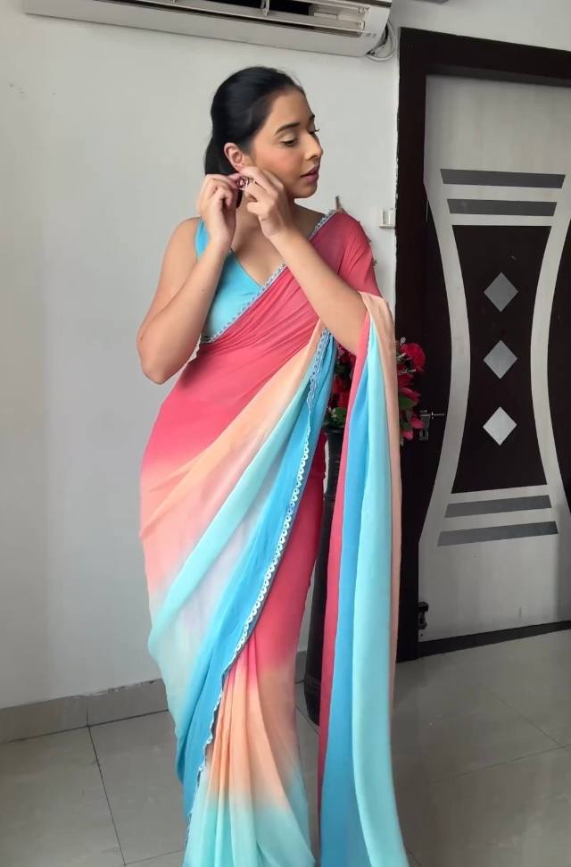 Enigmatic 1-Minute Ready To Wear Multicolour Georgette Saree