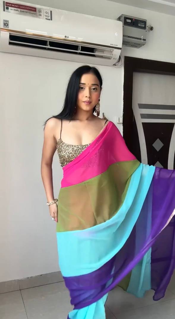 Exemplary 1-Minute Ready To Wear Multicolour Georgette Saree