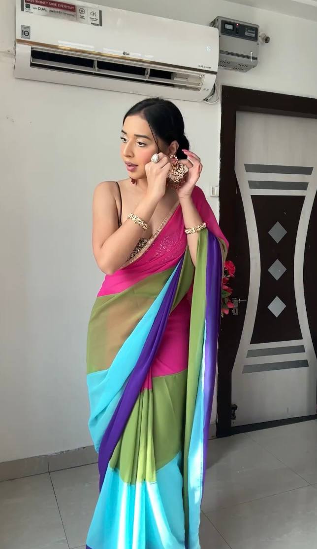 Exemplary 1-Minute Ready To Wear Multicolour Georgette Saree