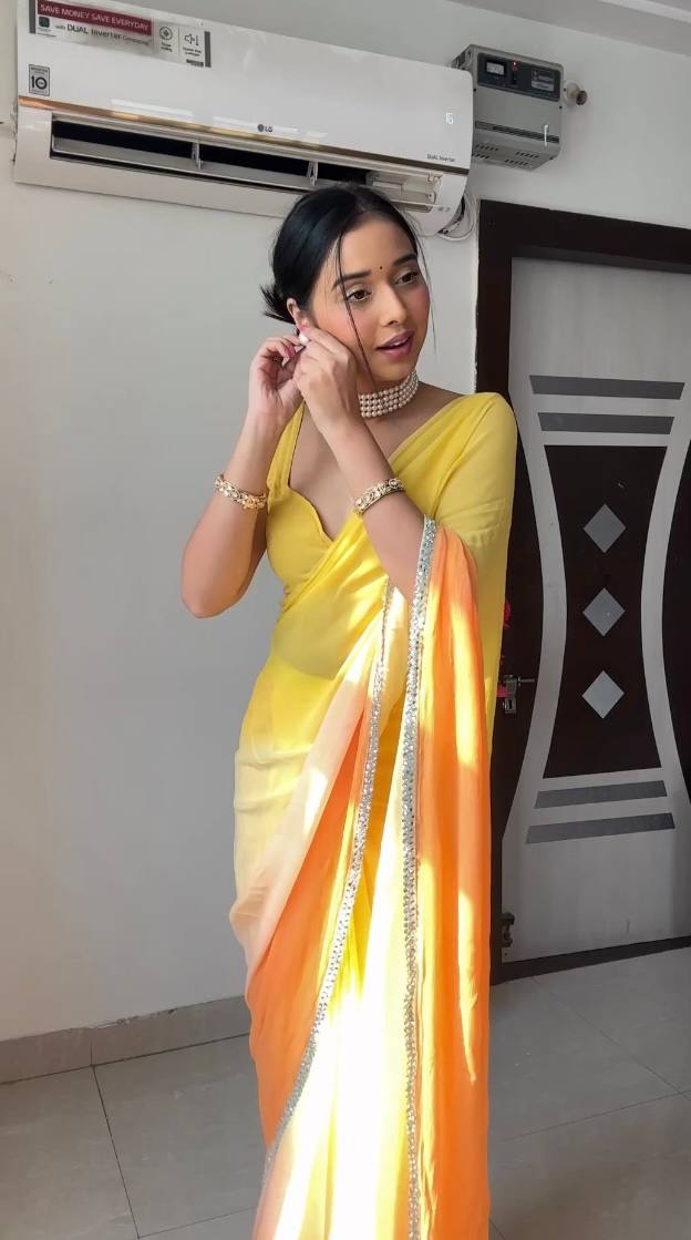 Stunningly 1-Minute Ready To Wear Yellow Georgette Saree