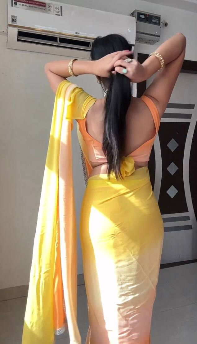 Stunningly 1-Minute Ready To Wear Yellow Georgette Saree