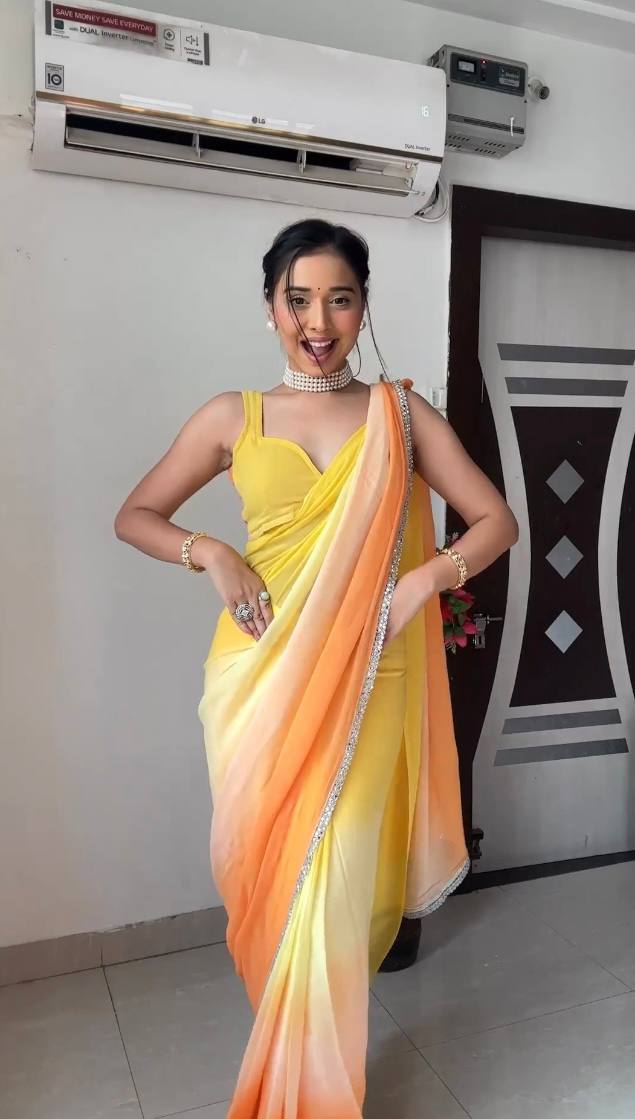 Stunningly 1-Minute Ready To Wear Yellow Georgette Saree