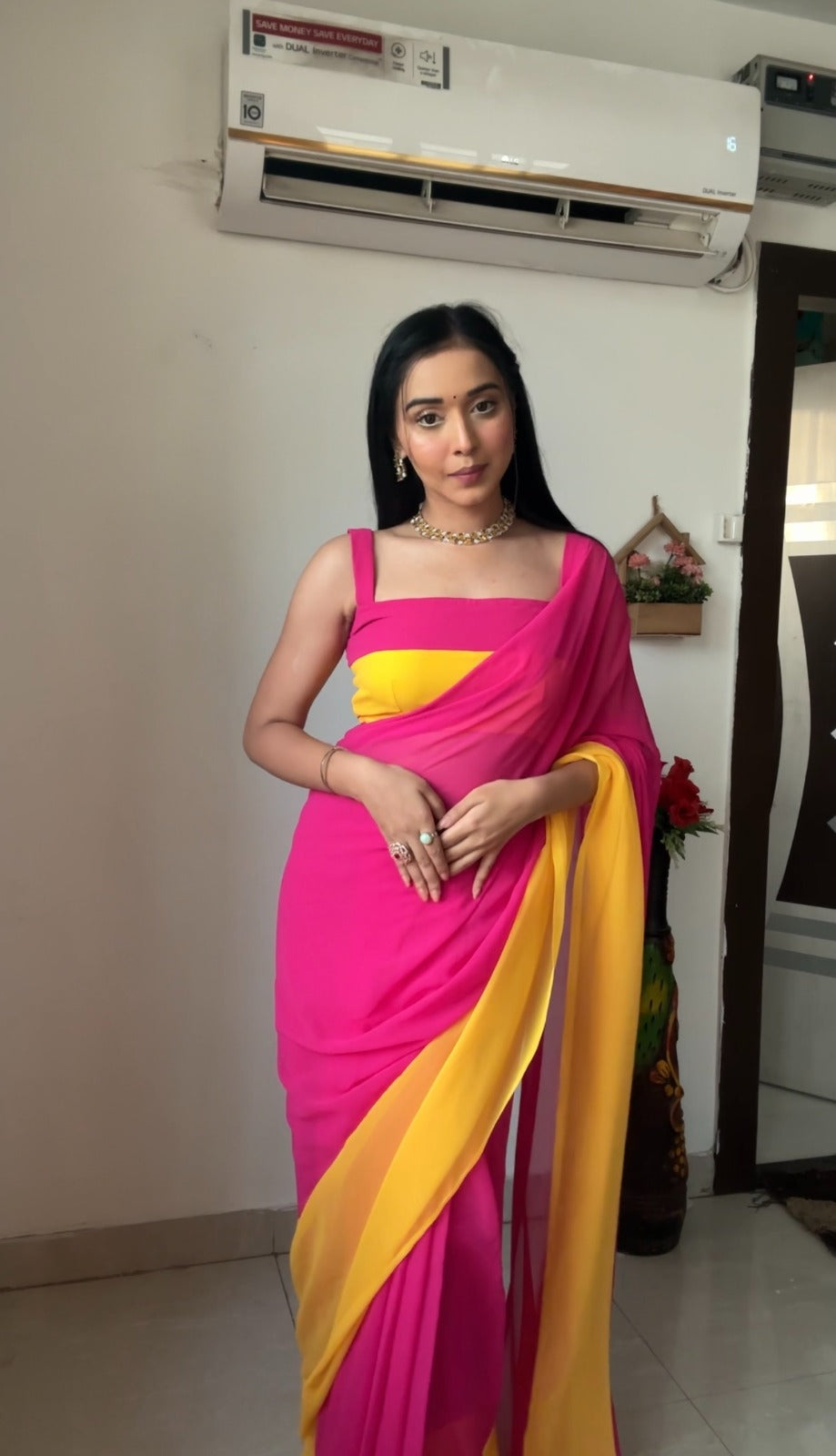 Excellent 1-Minute Ready To Wear Multicolour Georgette Saree
