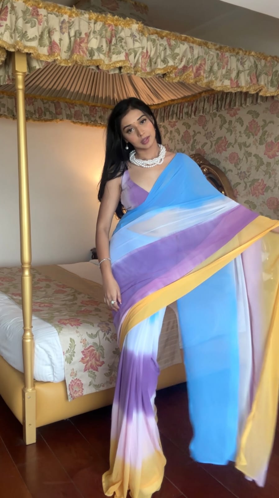 Luxuriously 1-Minute Ready To Wear Multicolour Georgette Saree