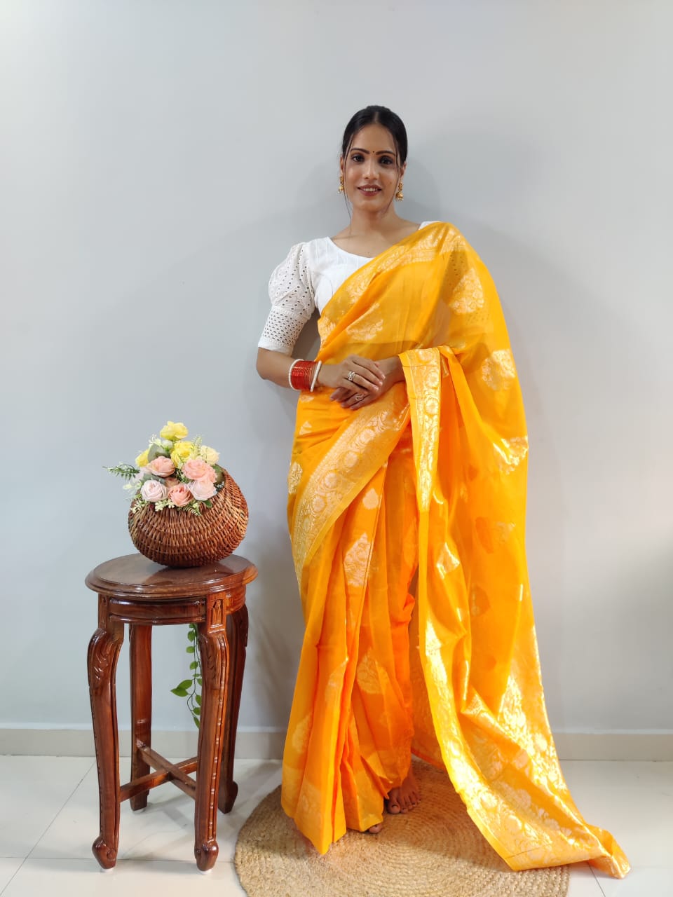 Exceeding 1-Minute Ready To Wear Orange Soft Silk Saree