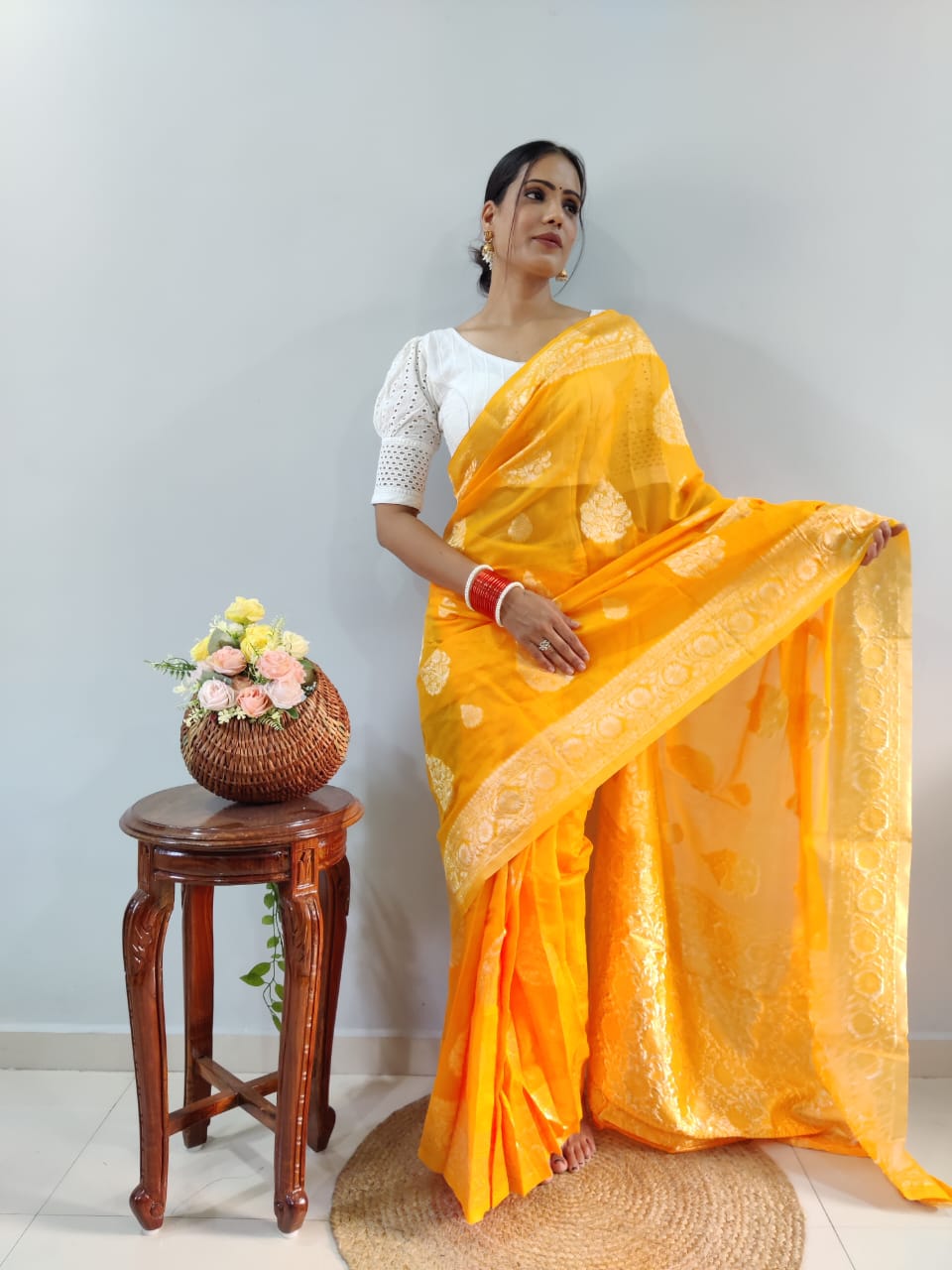 Exceeding 1-Minute Ready To Wear Orange Soft Silk Saree