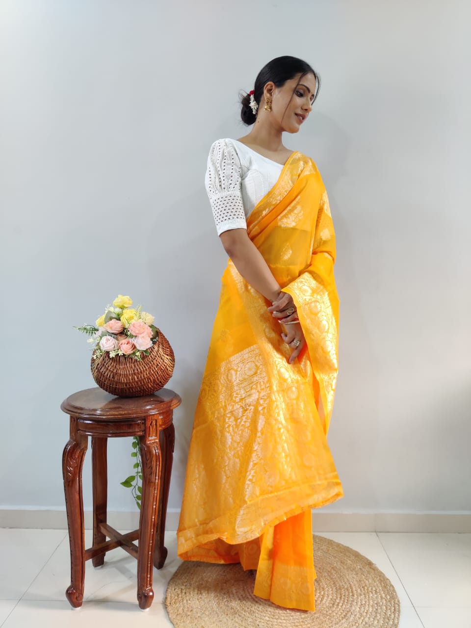 Exceeding 1-Minute Ready To Wear Orange Soft Silk Saree