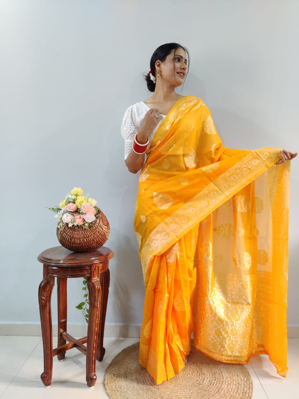 Exceeding 1-Minute Ready To Wear Orange Soft Silk Saree