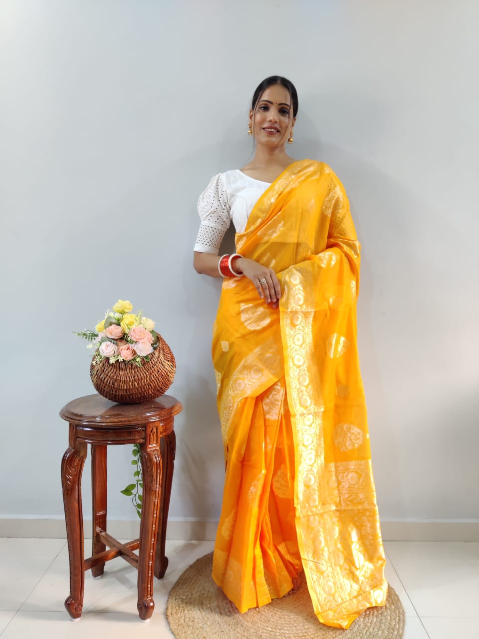 Exceeding 1-Minute Ready To Wear Orange Soft Silk Saree