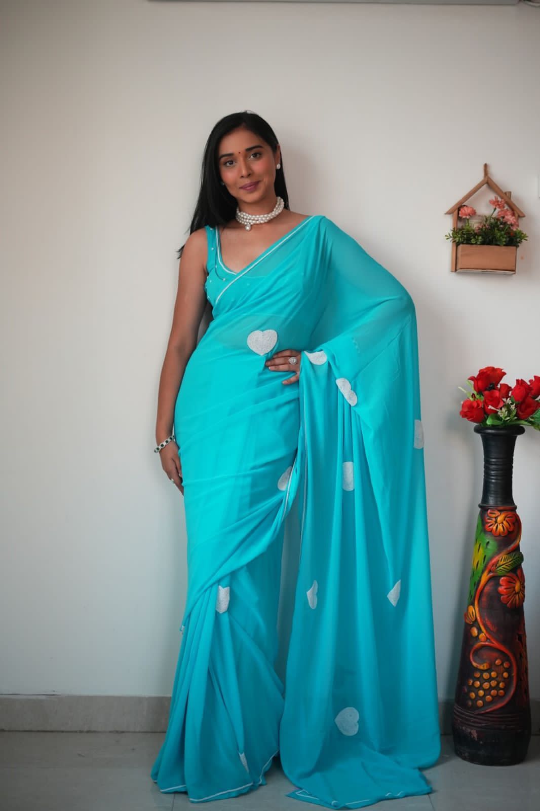 Gracefully 1-Minute Ready To Wear Sky Georgette Saree
