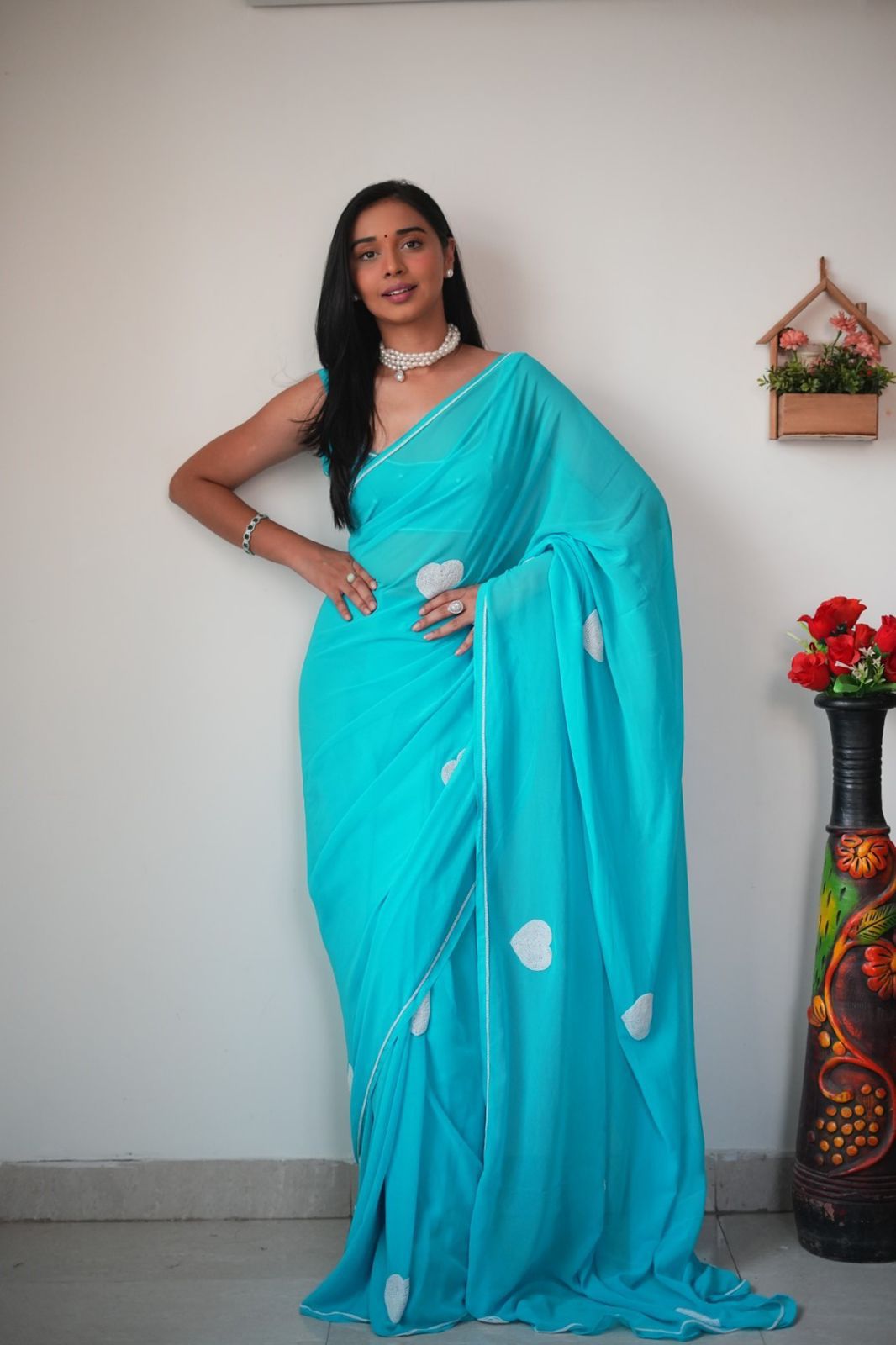 Gracefully 1-Minute Ready To Wear Sky Georgette Saree