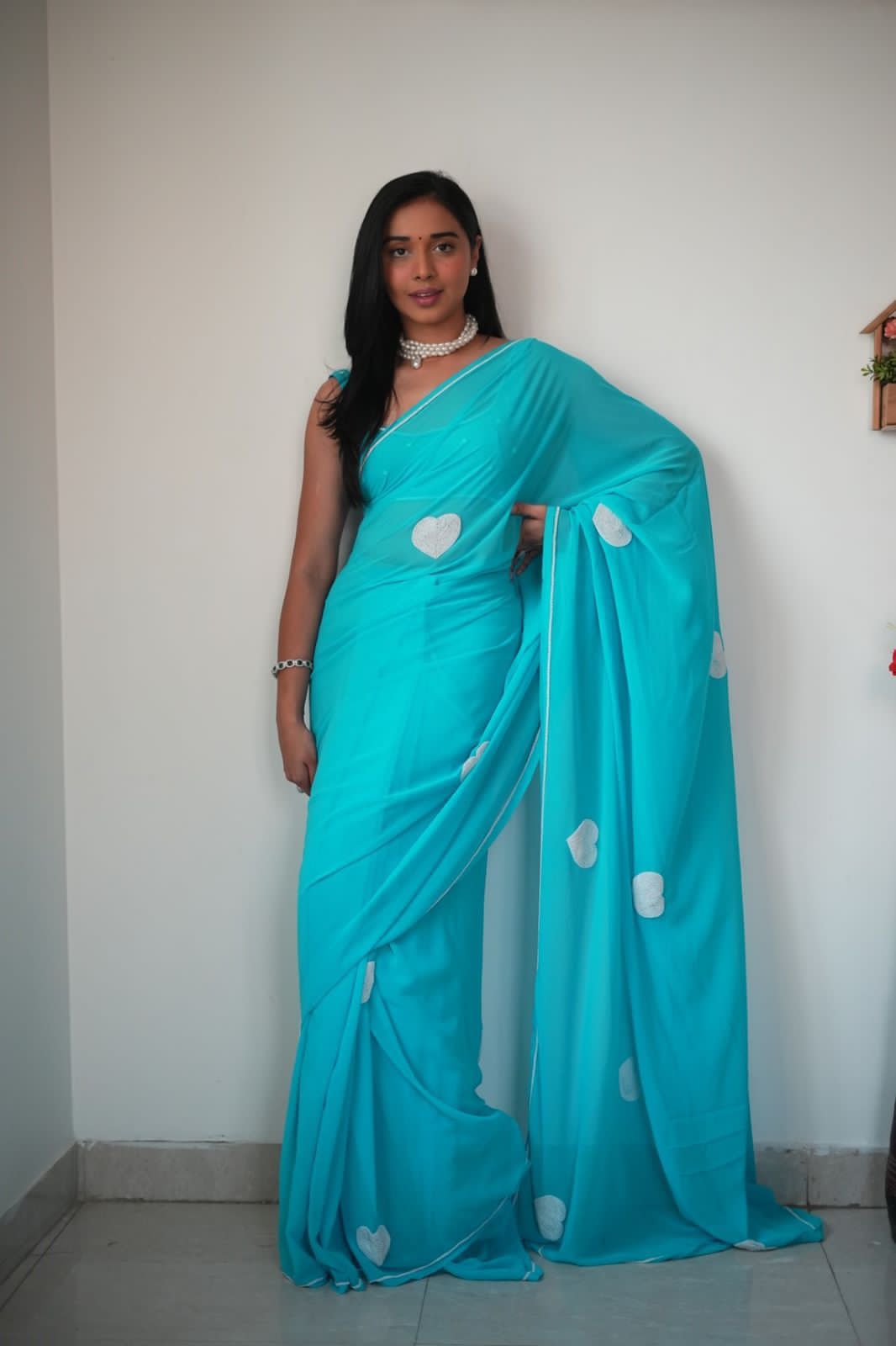 Gracefully 1-Minute Ready To Wear Sky Georgette Saree