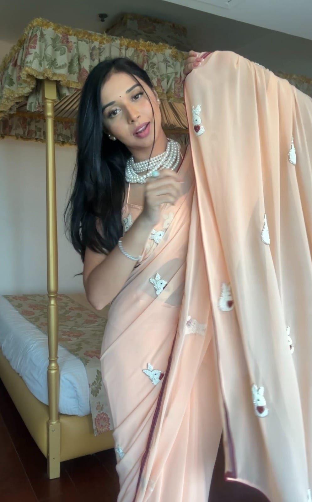 Righteous 1-Minute Ready To Wear Peach Georgette Saree