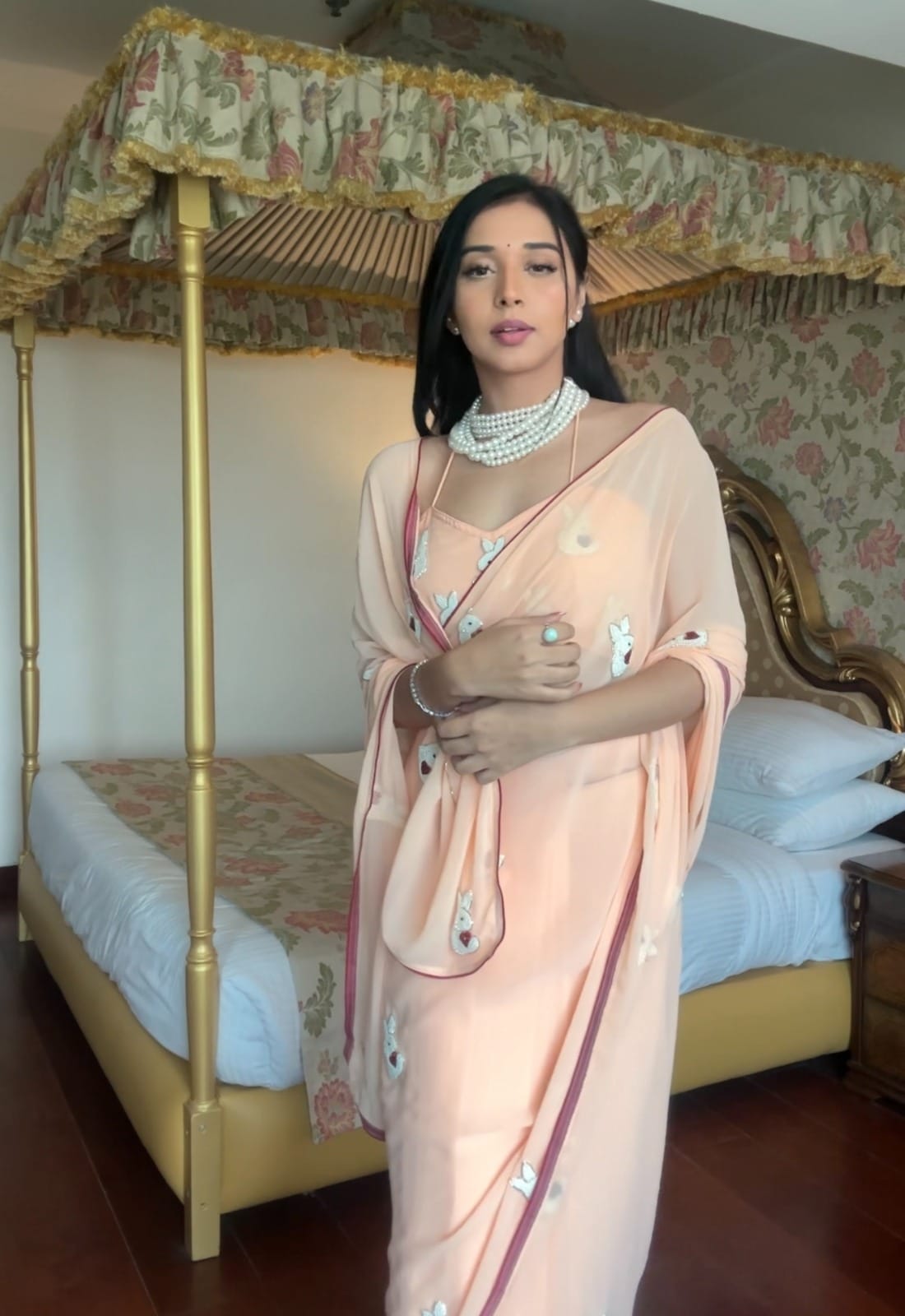 Righteous 1-Minute Ready To Wear Peach Georgette Saree