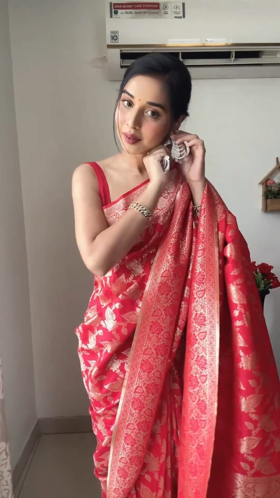 Radiant 1-Minute Ready To Wear Red Soft Silk Saree