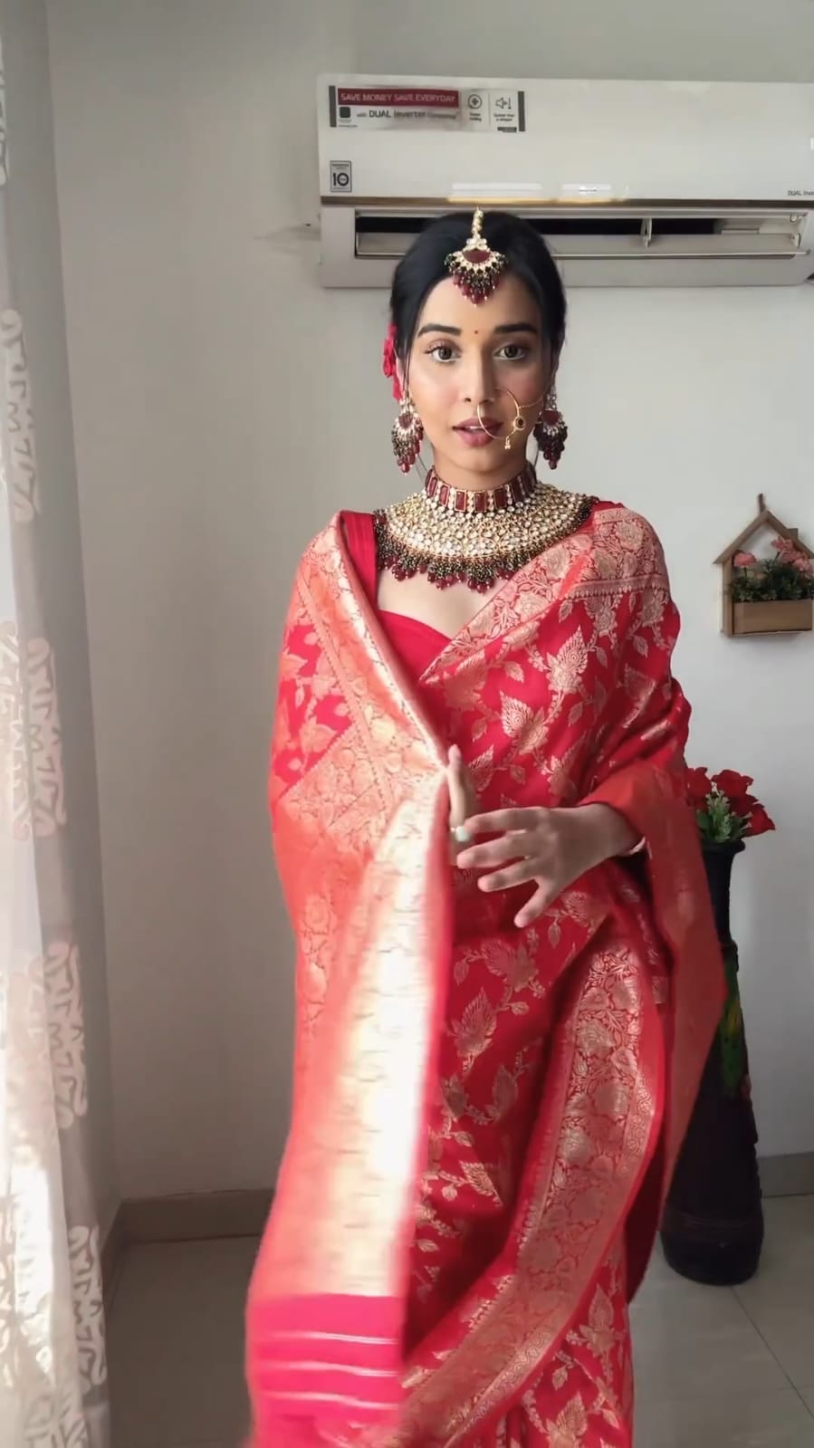 Radiant 1-Minute Ready To Wear Red Soft Silk Saree