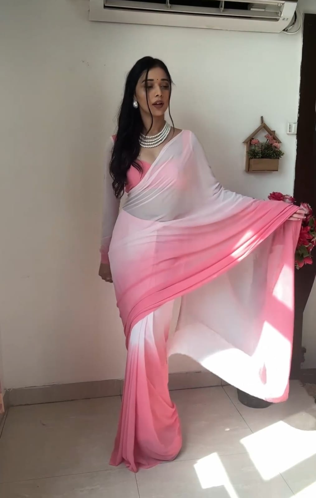 Alluring 1-Minute Ready To Wear Multicolor Georgette Saree