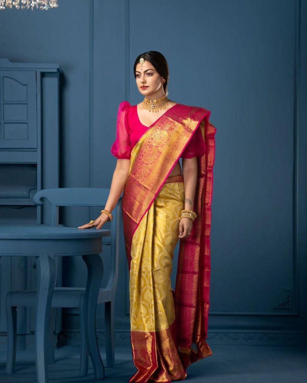 Graceful Yellow Soft Silk Saree With Artful Blouse Piece