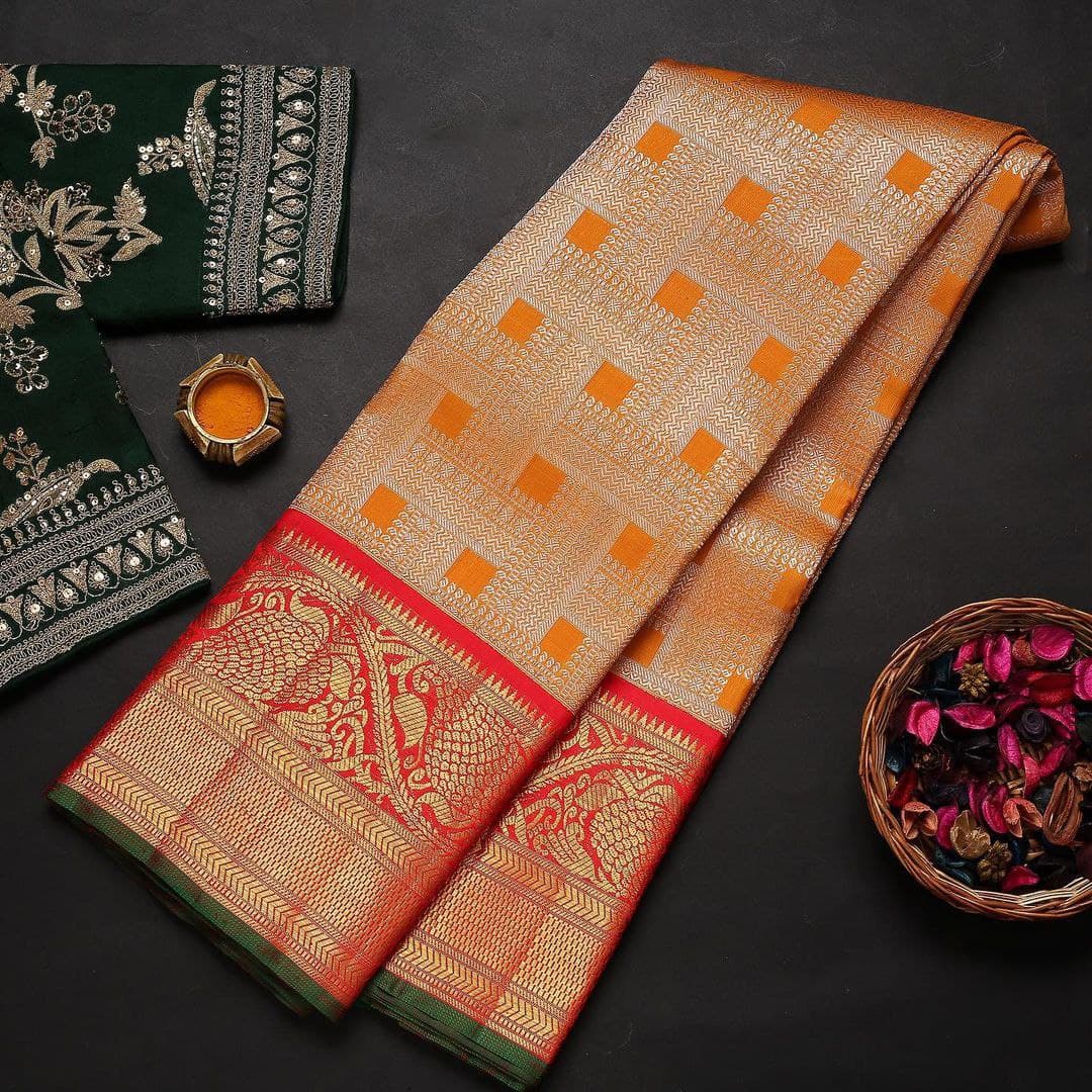 Charismatic Orange Soft Silk Saree With Two Prettiness Blouse Piece