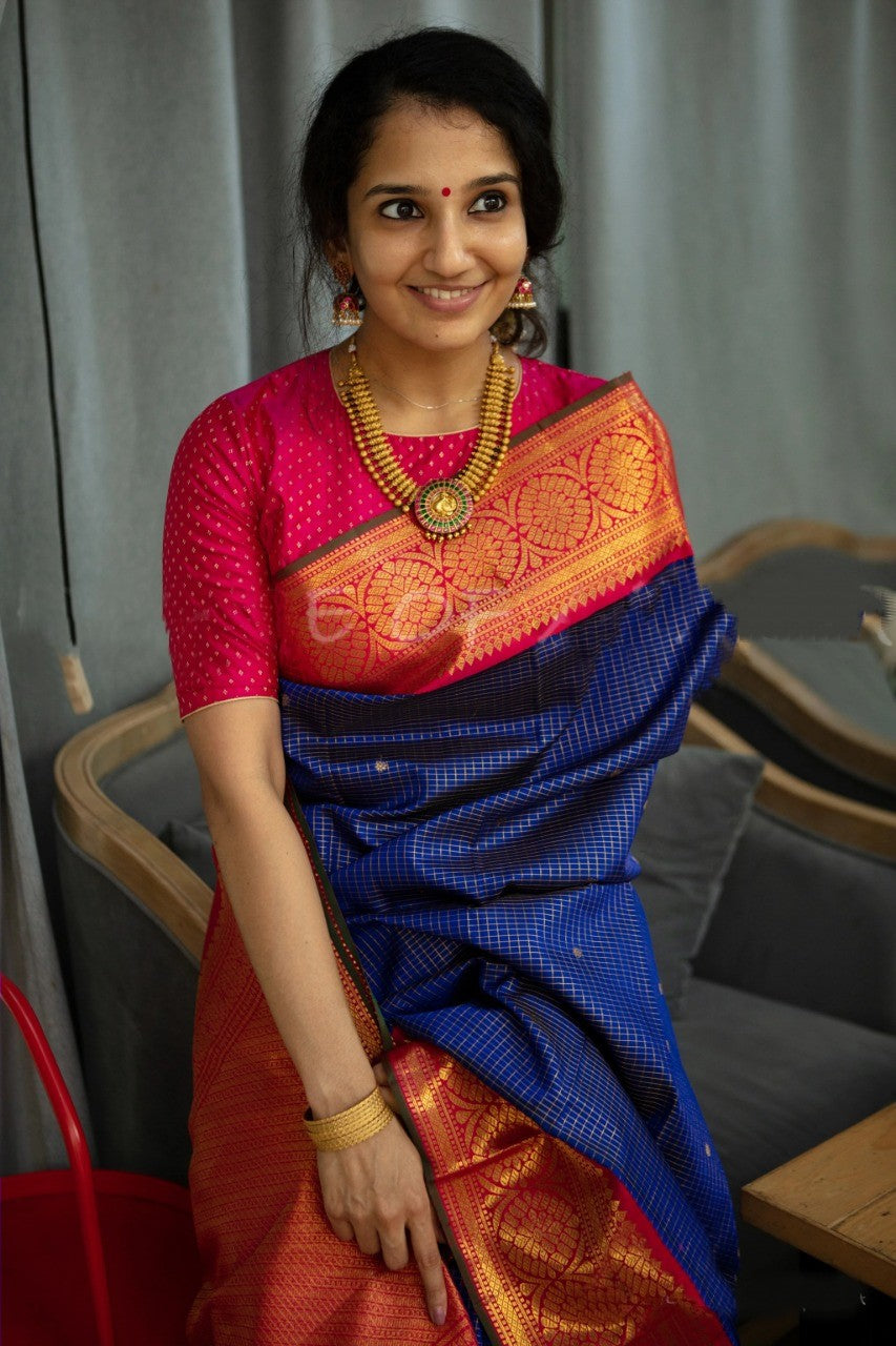 Delicate Blue Soft Silk Saree With Opulent Blouse Piece