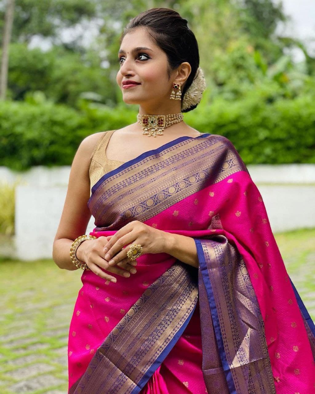 Glamorous Pink Soft Silk Saree With Scenic Blouse Piece