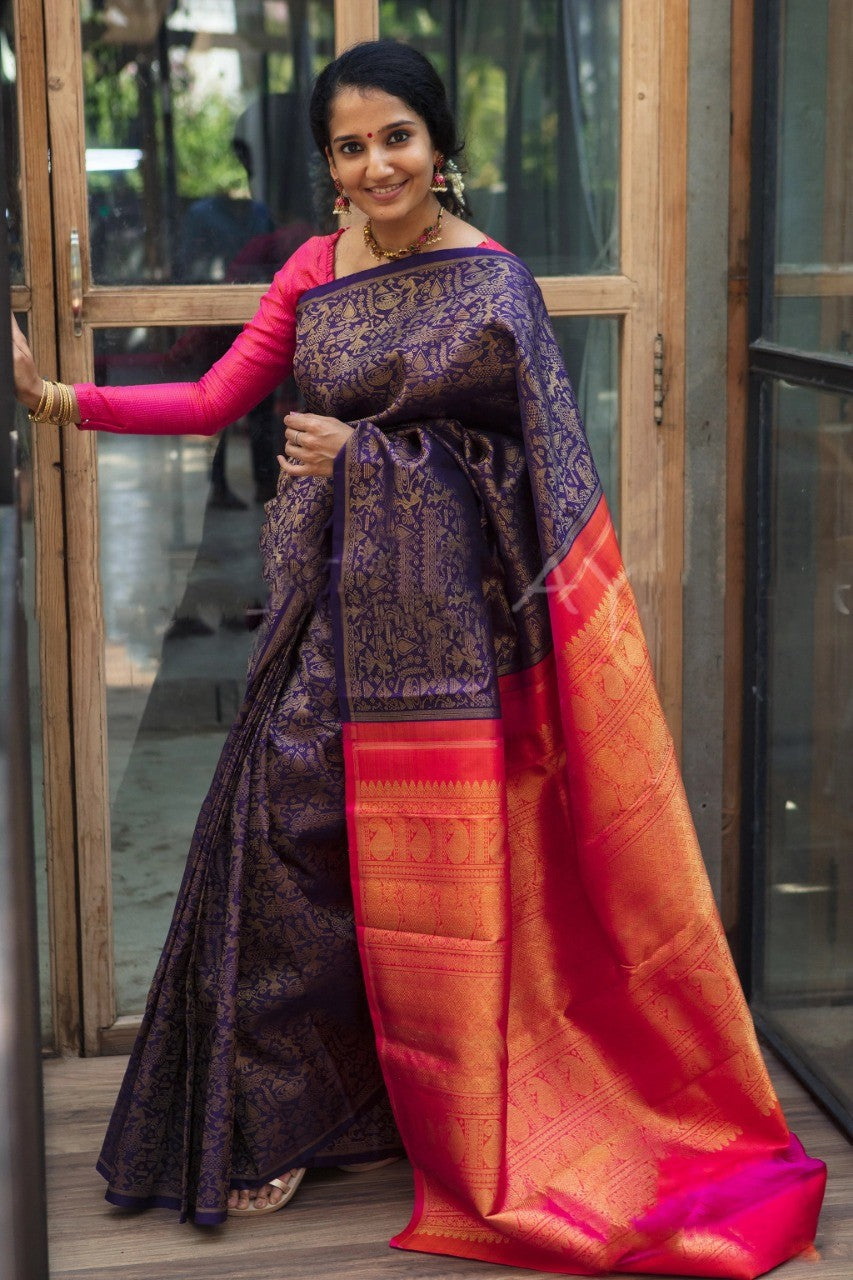 Enrapturing Purple Soft Silk Saree With Serene Blouse Piece