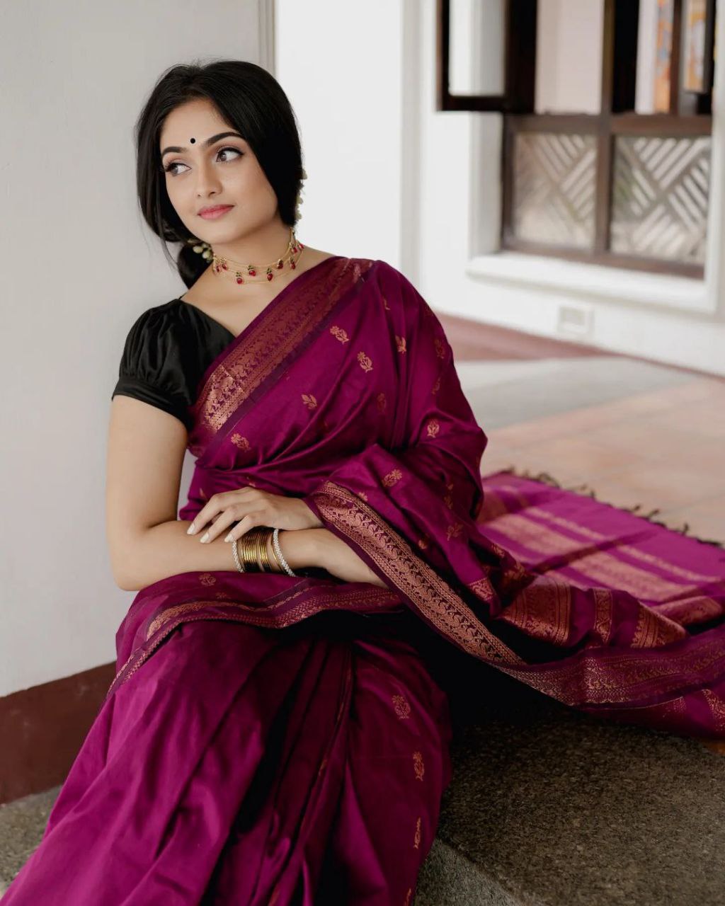 Silvery Purple Soft Silk Saree With Longevity Blouse Piece