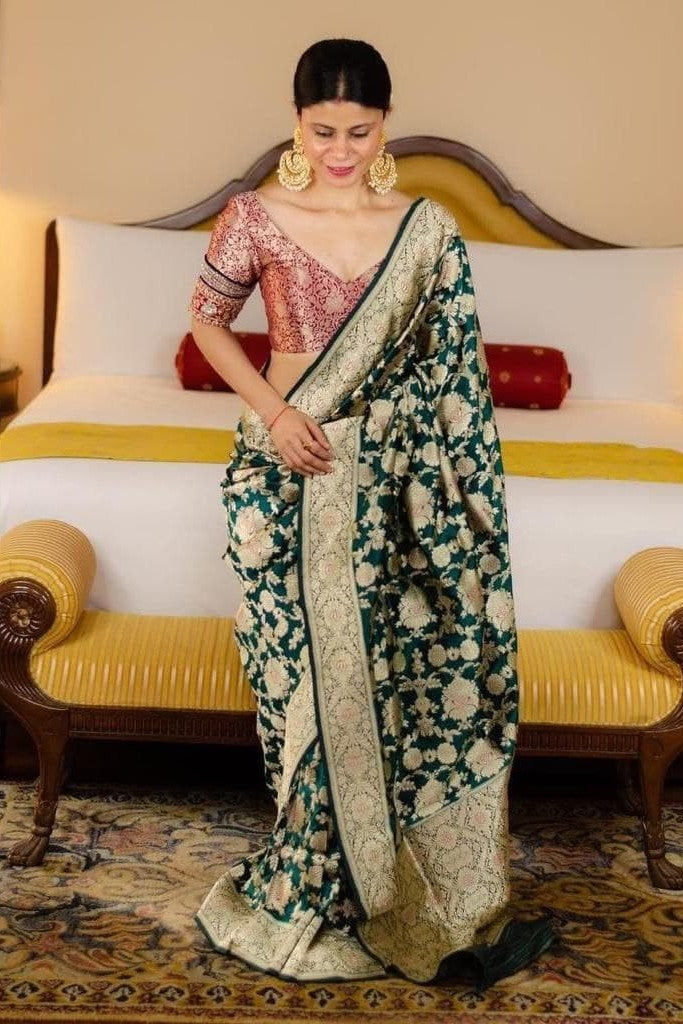 Lyrical Green Soft Silk Saree With Inflexible Blouse Piece