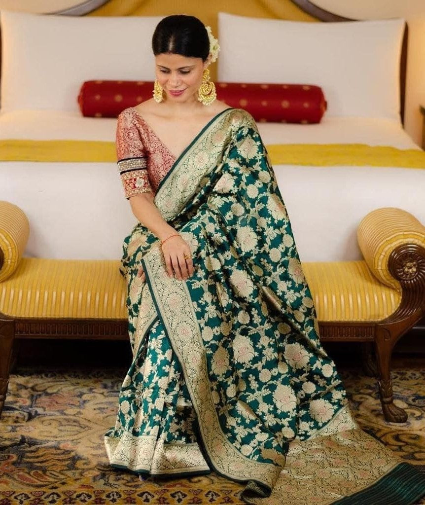 Lyrical Green Soft Silk Saree With Inflexible Blouse Piece