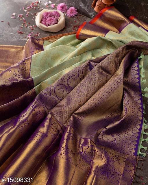Bewitching Sea Green Soft Silk Saree With Tuneful Blouse Piece