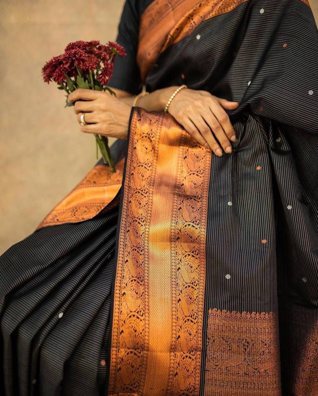 Fascinating Black Soft Silk Saree With Angelic Blouse Piece
