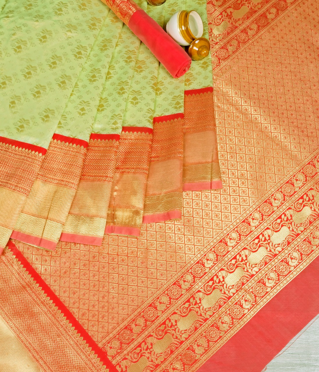 Enchanting Pista Soft Silk Saree With Captivating Blouse Piece