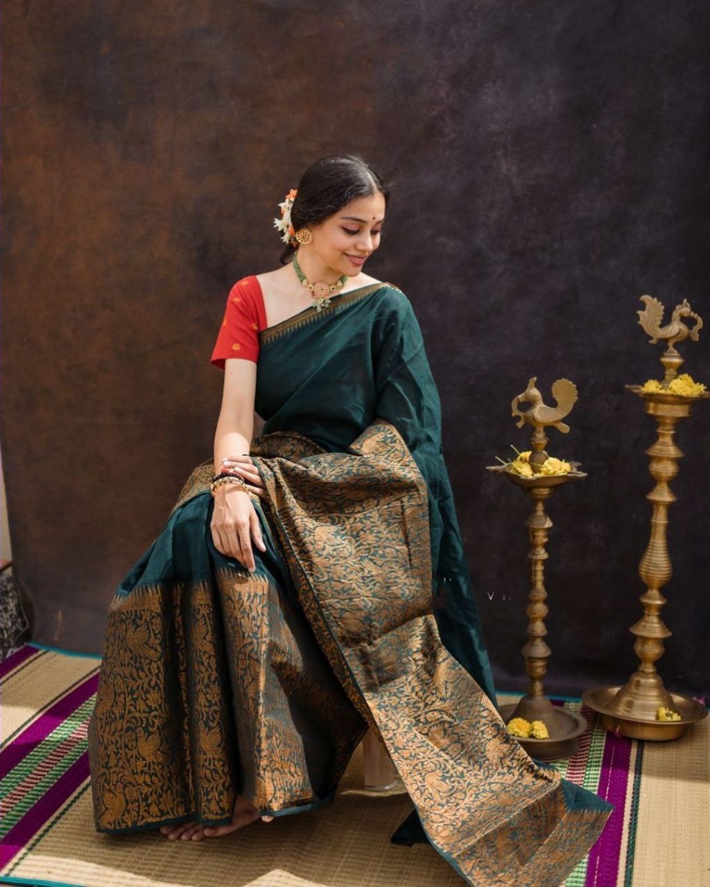 Gorgeousness Green Soft Silk Saree With Allurement Blouse Piece