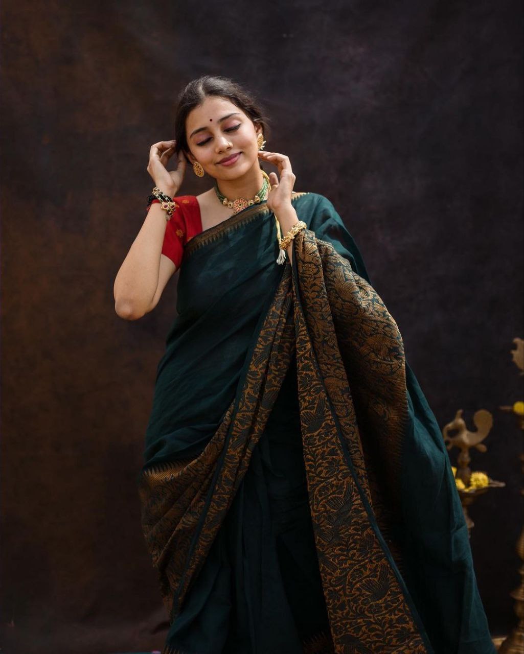 Gorgeousness Green Soft Silk Saree With Allurement Blouse Piece