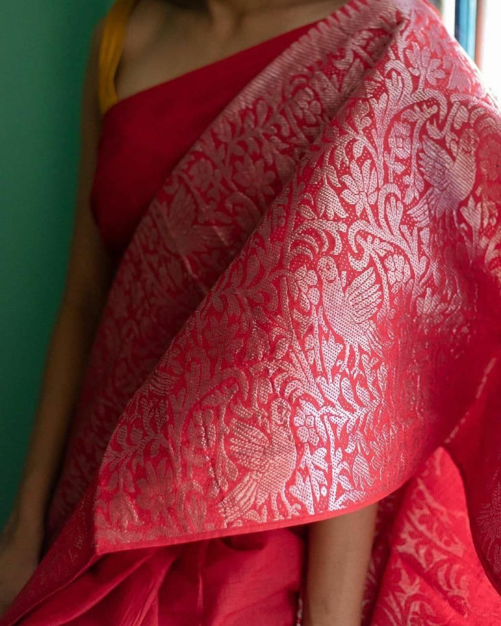 Outstanding Red Soft Silk Saree With Enigmatic Blouse Piece