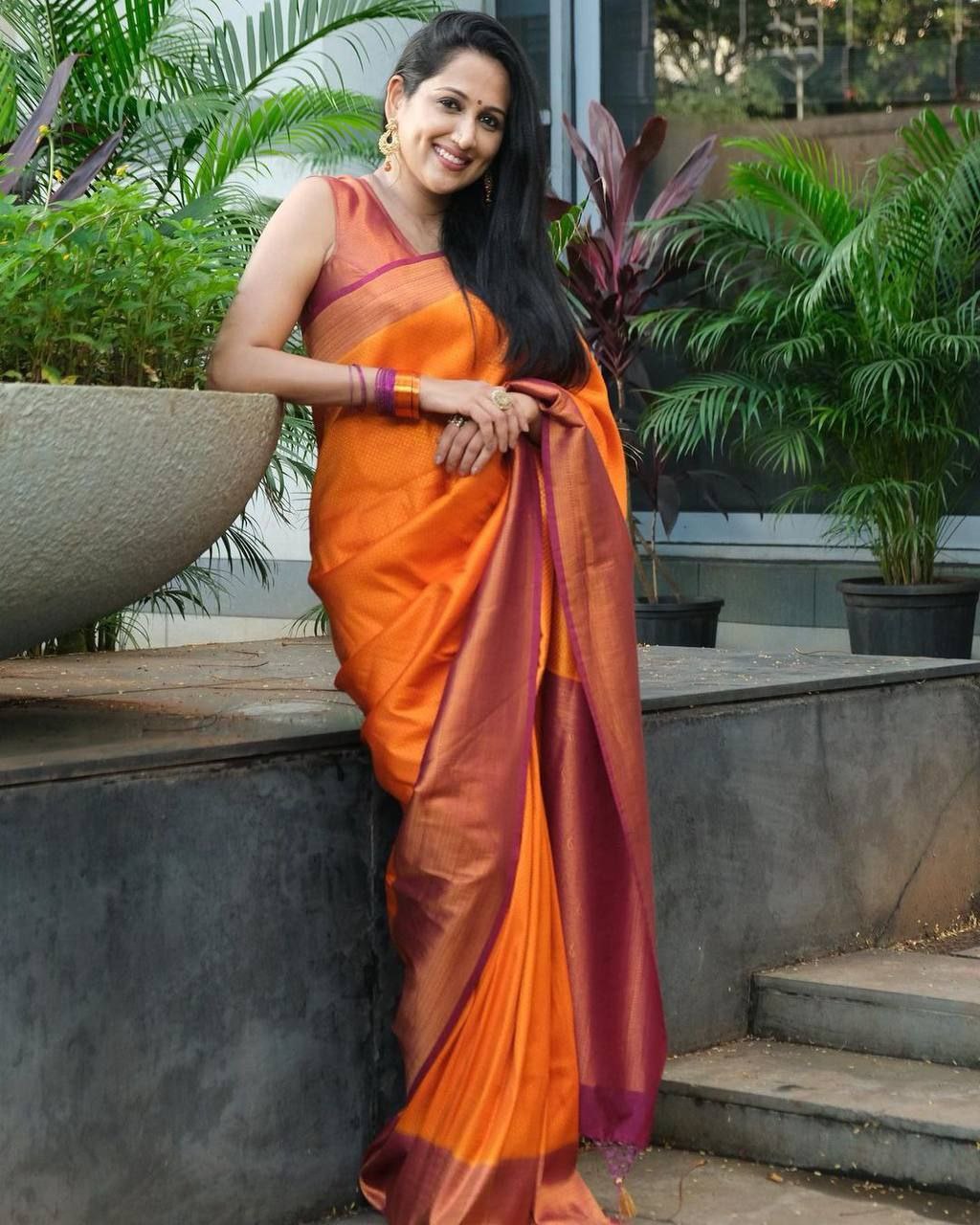 Delicacy Orange Soft Silk Saree With Precious Blouse Piece