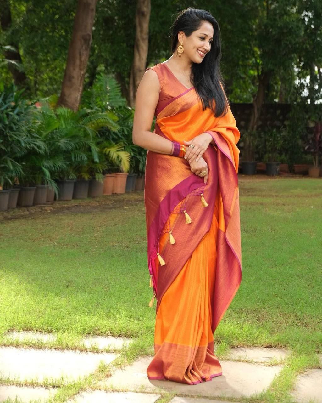Delicacy Orange Soft Silk Saree With Precious Blouse Piece