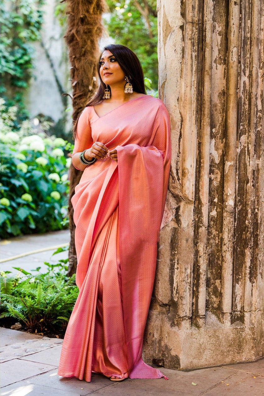 Spellbound Peach Soft Silk Saree With Precious Blouse Piece