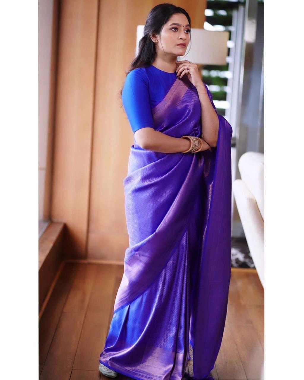 Phenomenally Blue Soft Silk Saree With Precious Blouse Piece