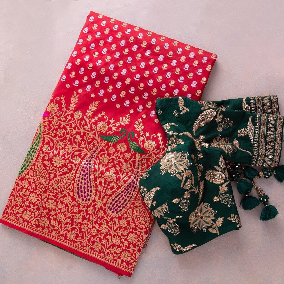Enrapturingly Red Soft Silk Saree With Two Luscious Blouse Piece
