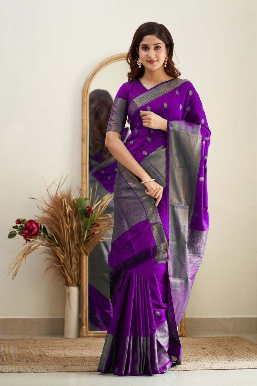 Winsomely Purple Soft Silk Saree With Enticing Blouse Piece